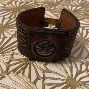 Artisan Copper and Black leather Cuff Bracelet